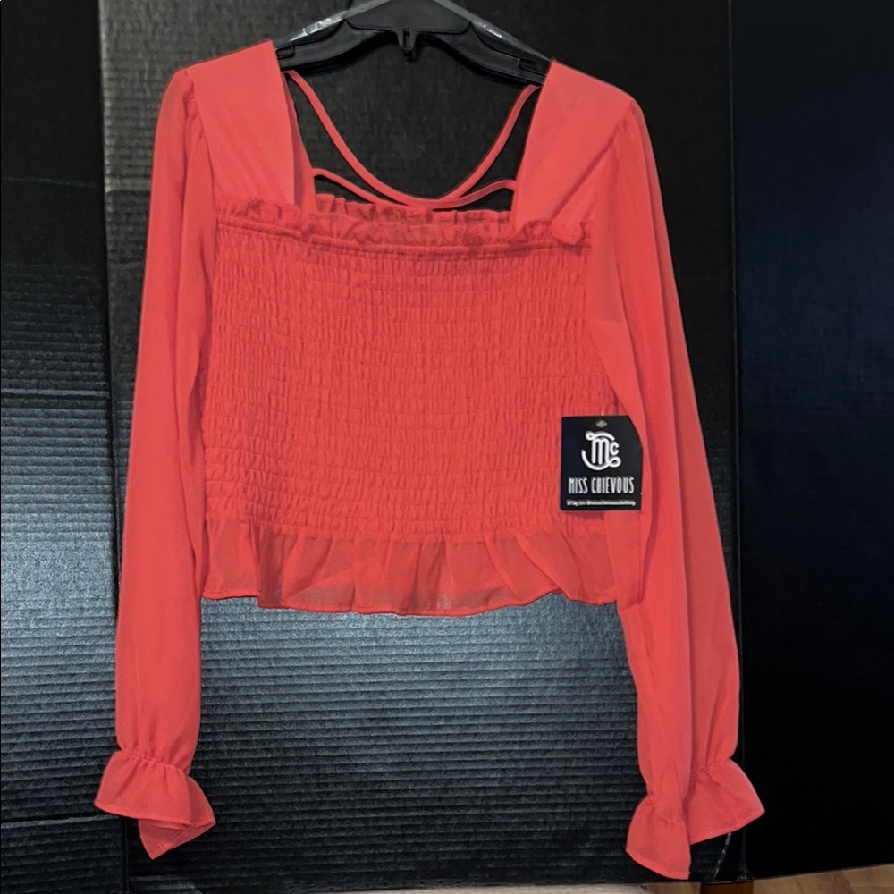 Miss Chievous Smocked Puff Sleeve Crop Blouse